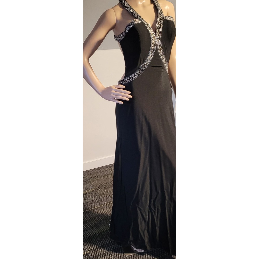 Ladies Black Elegant Dress With Side Zipper , Silver Beading Accents Size Small - Picture 5 of 15
